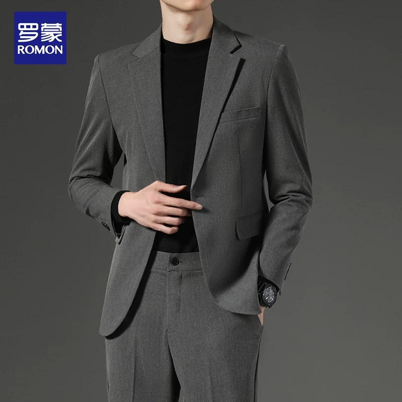 罗蒙男装西服套装修身痞帅小西装外套免烫商务职业正装结婚上衣