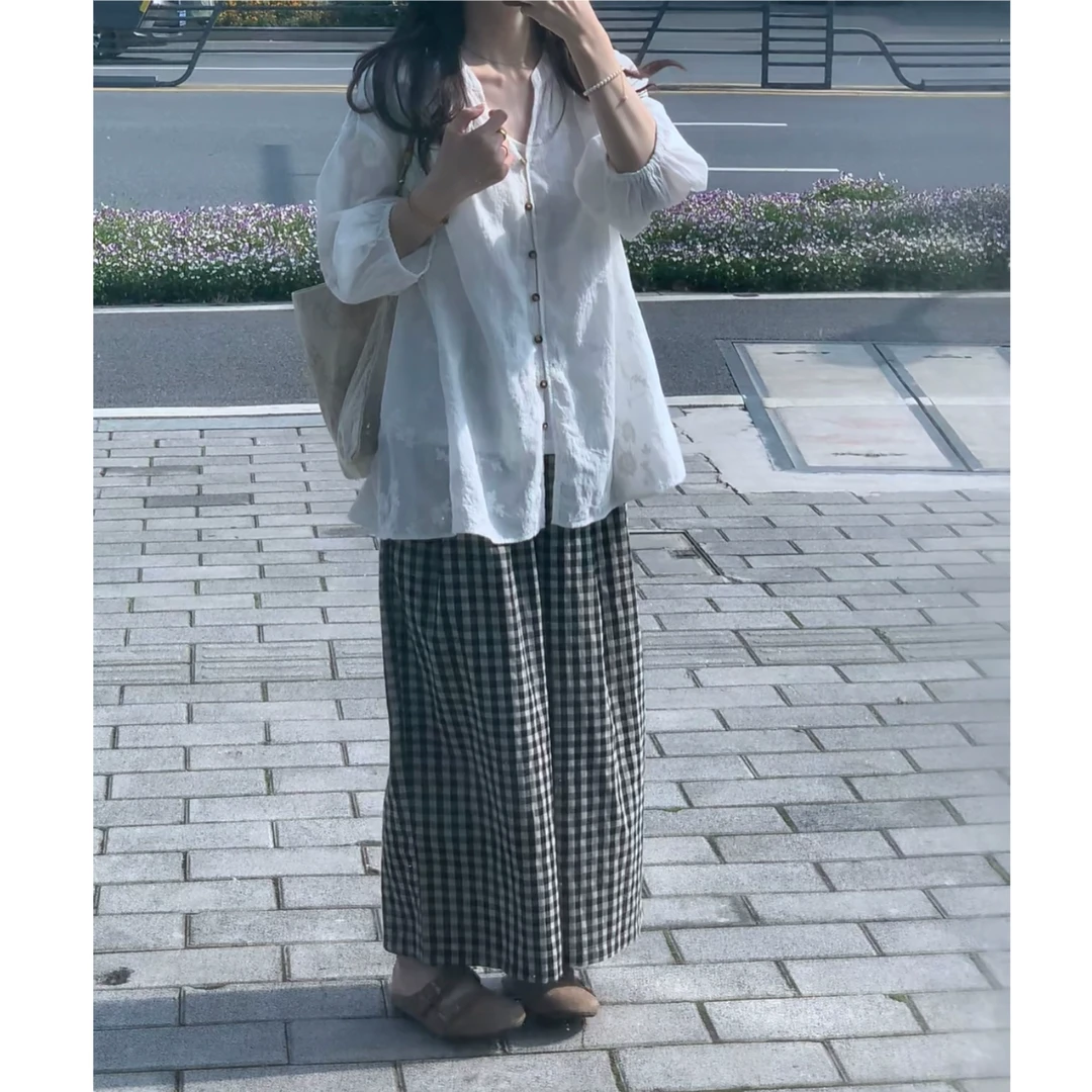 重工精梳棉提花刺绣宽松衬衫女夏季韩版气质七分袖衬衣防晒衣套装