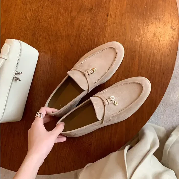 牛皮版~LP流苏锁扣乐福鞋女平底懒人一脚蹬百搭软底豆豆羊绒单鞋