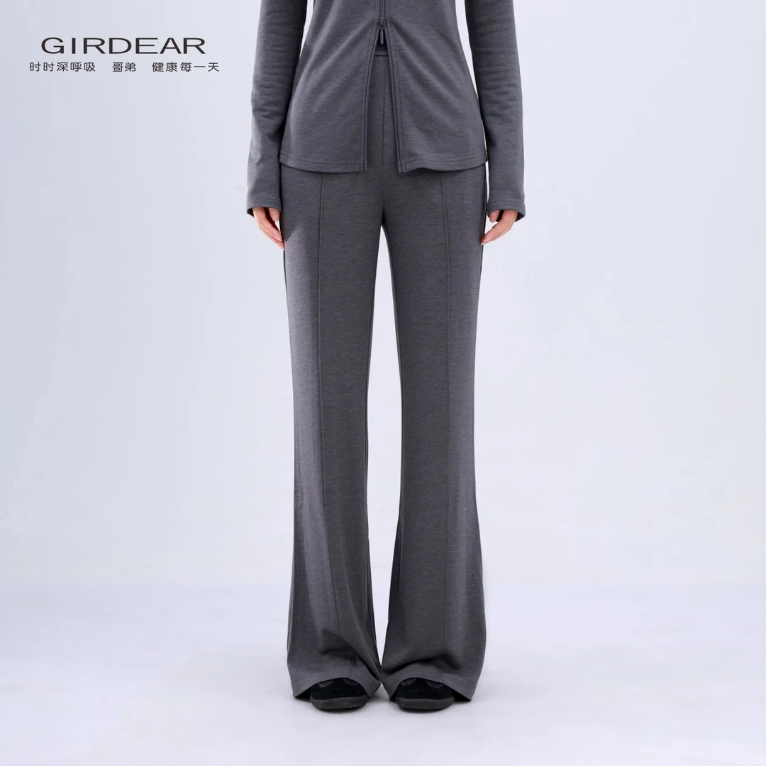 哥弟女装新款百搭休闲时尚气质长裤高腰显瘦灰色微喇裤110024-21