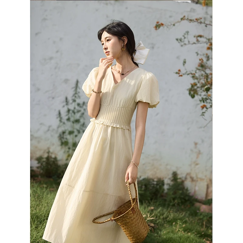 【海盐芝士】谜秀新品连衣裙 天丝棉混纺面料显瘦V领2025夏装女气质