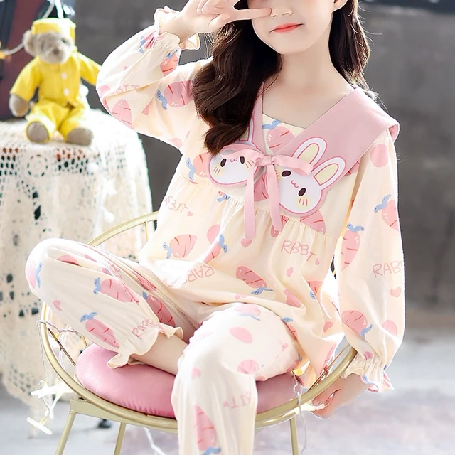 女童睡衣长袖薄款套装儿童中大童卡通公主风甜美春秋长袖家居服