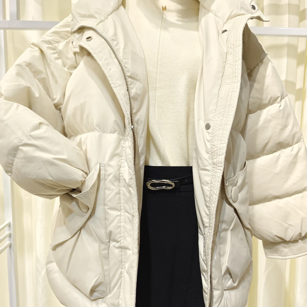 冬季时尚拼接双面百搭中长款加大码连帽加厚女士羽绒服