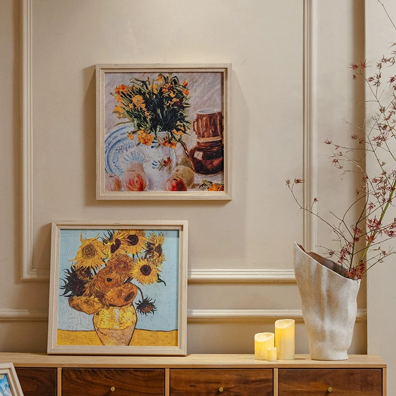 掬涵客厅装饰画美式复古沙发背景墙挂画高级感创意实木框丝巾壁画