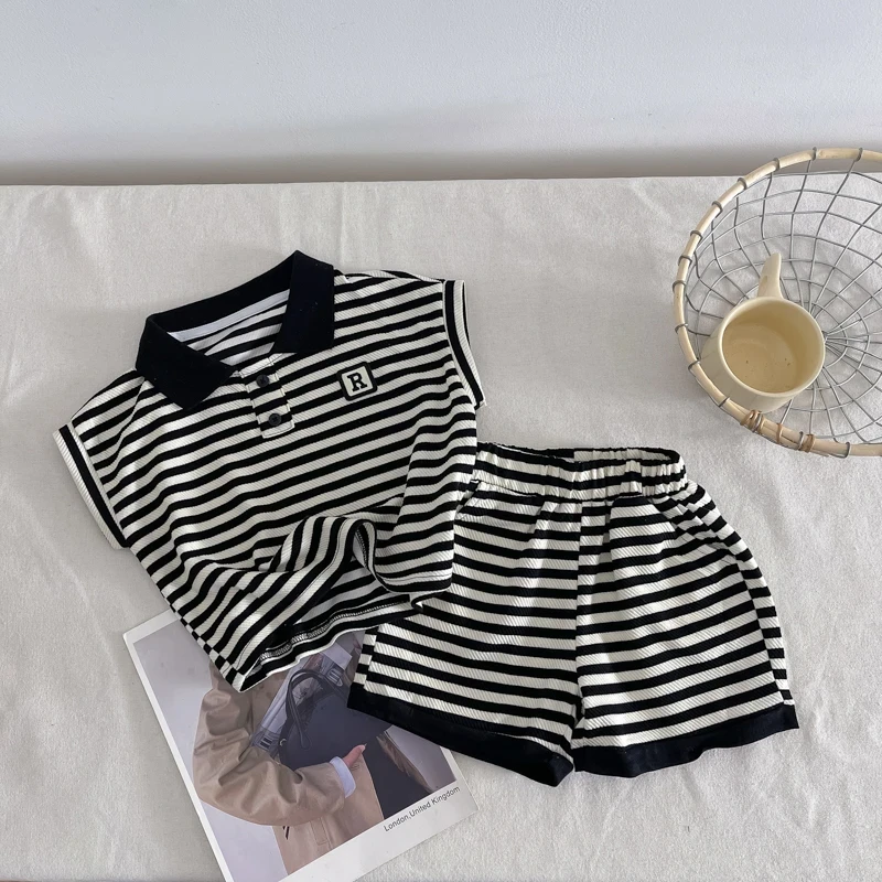 男童夏装无袖polo衫条纹套装