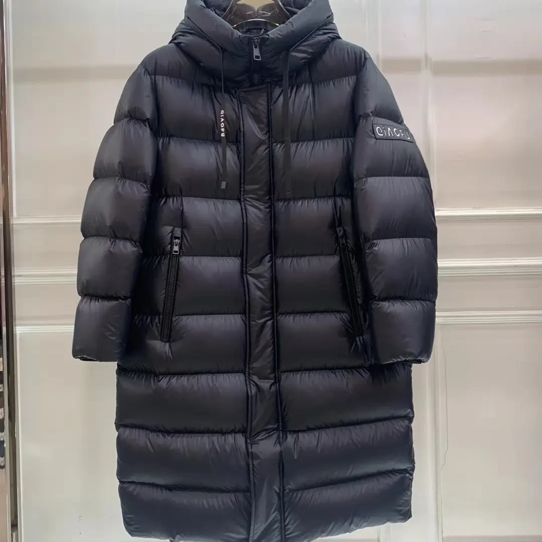 冬季男士中长款连帽时尚阔体保暖白鸭绒羽绒服