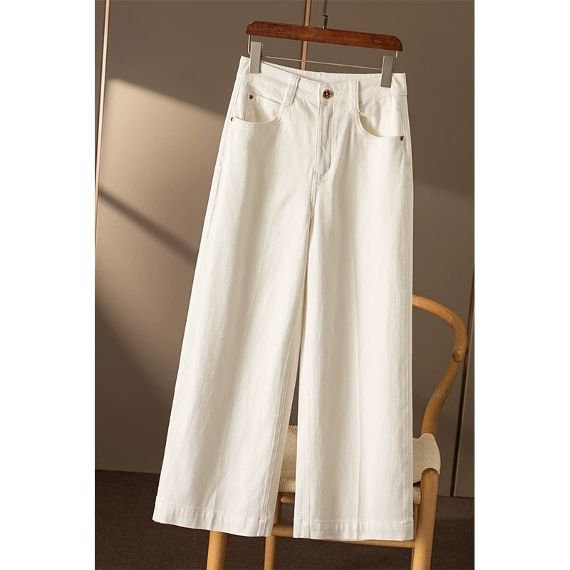 春天家 九分更显腿长 法G白牛仔高腰直筒阔腿裤女9V63 特