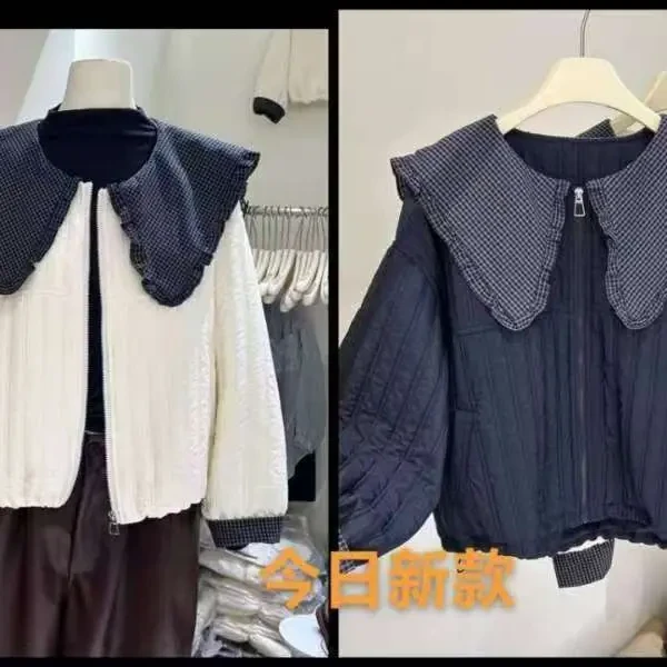 5617秋冬季娃娃领棉服韩版翻领洋气女装