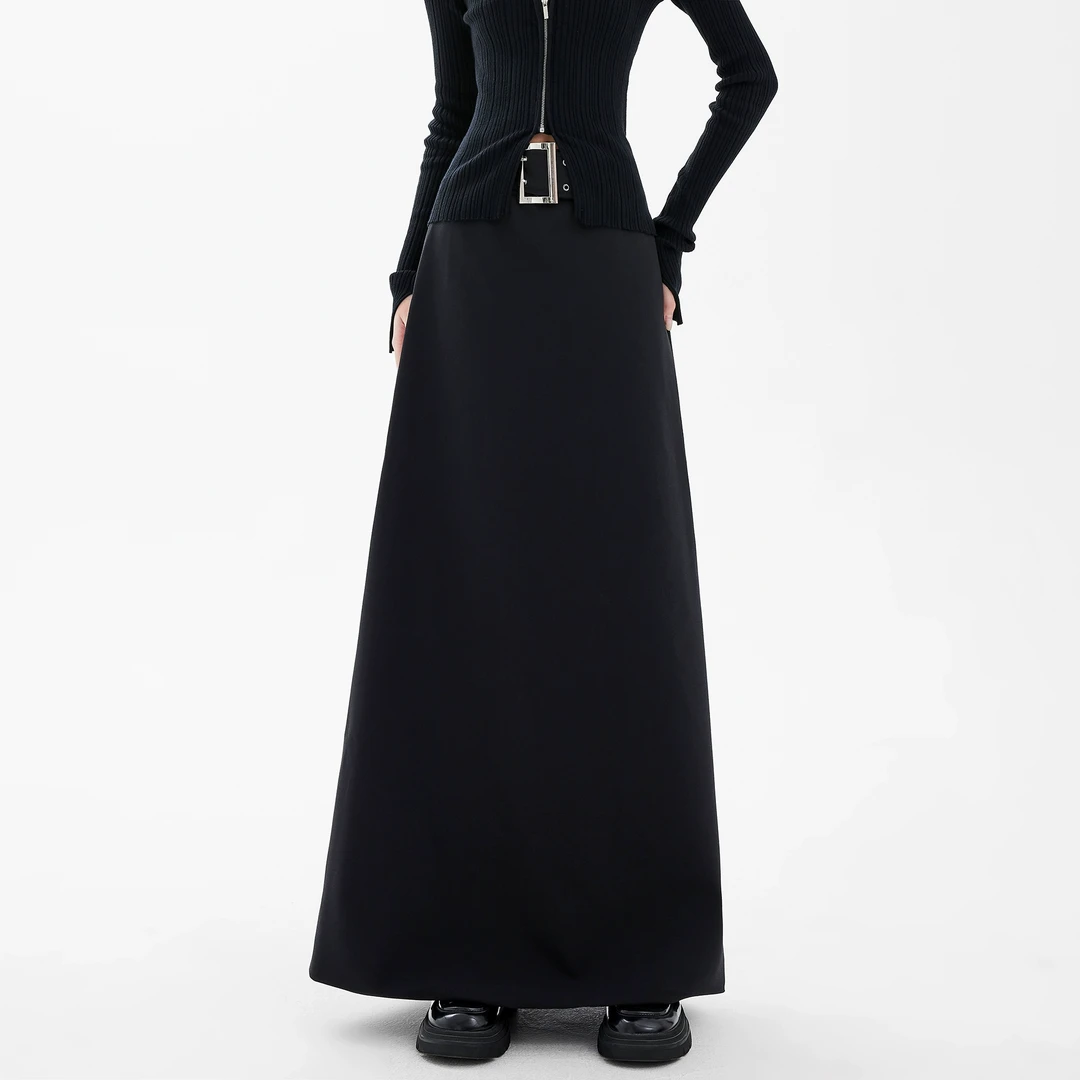 EDX早秋新款黑色开叉半身裙女高街高腰显瘦一步裙a字裙半裙300204