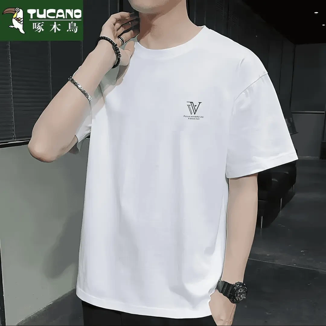 啄木鸟男士短袖t恤高档新款纯棉韩版半袖夏季简约休闲圆领印花t