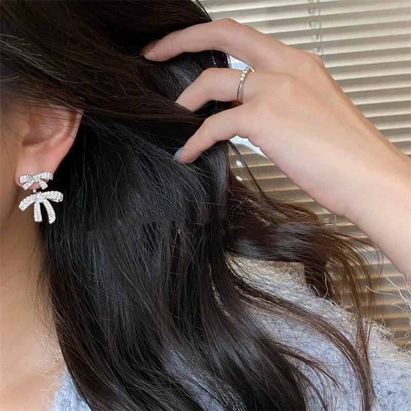 钛钢合成锆石耳饰 精致蝴蝶结耳环甜美耳钉女轻奢时尚高级感耳饰