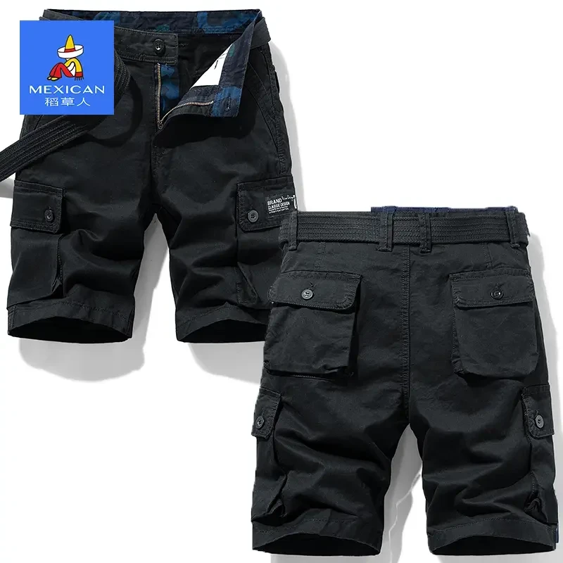 稻草人多口袋纯棉工装短裤夏季新款男士潮牌百搭宽松直筒帅气中裤