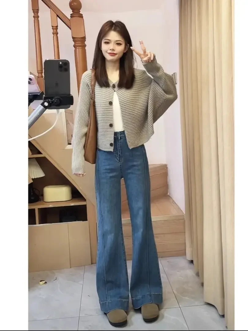 【欧若风】2025新款微胖大码女装高腰微喇牛子裤