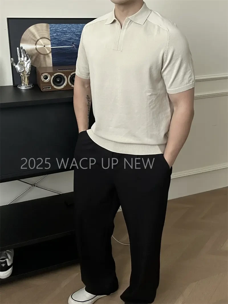 私享老钱风格调‘高级肌理感极简百搭针织POLO短袖男士翻领polo衫