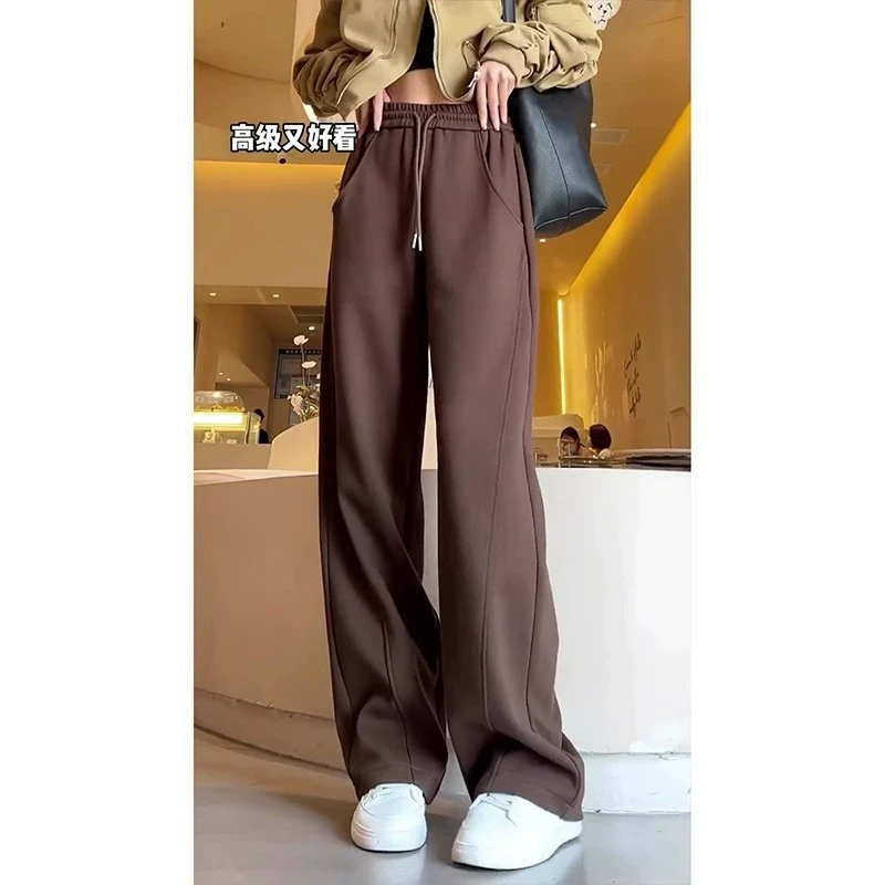 巧克力色香蕉裤女春秋2025新款高级感欧货爆款直筒阔腿加绒卫裤子