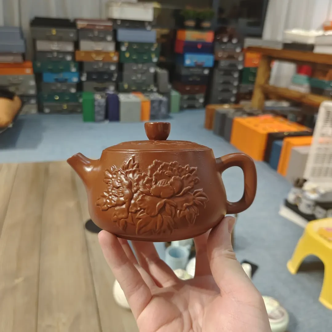 紫砂富贵牡丹宽口凤鸣壶家用大容量泡茶壶-4594