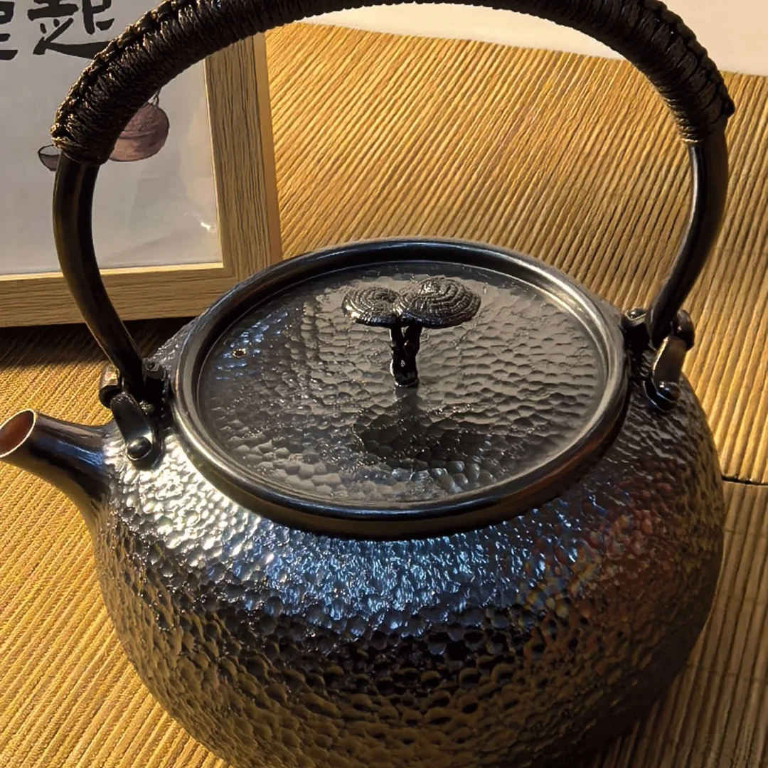 [银盛铜器]999纯铜1000亳升纯手工灵芝壶扭一张打纯紫铜烧水壶