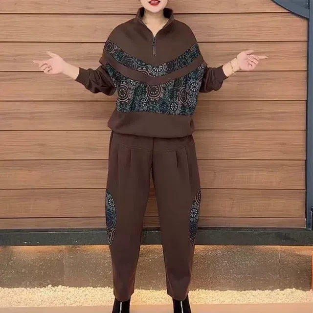 时尚休闲运动套装女2025秋季新款宽松显瘦半拉链上衣哈伦裤两件套