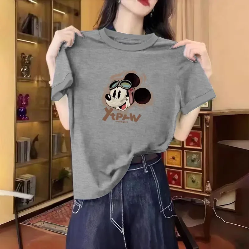 设计感小众正肩圆领短袖t恤女时尚百搭洋气灰色上衣2025新款夏季