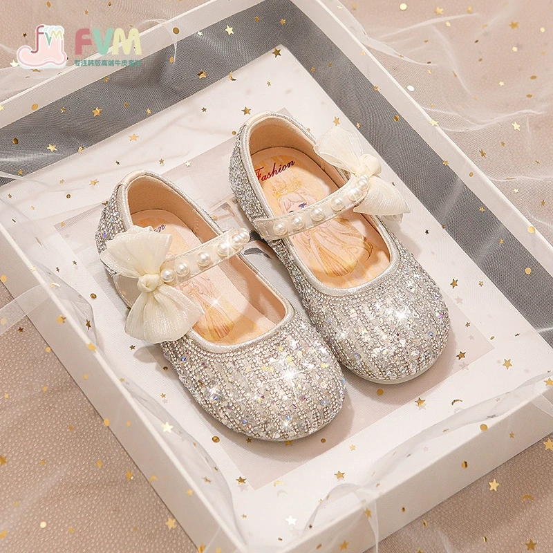 FVM女童公主鞋水晶鞋2025新款儿童鞋子宝宝爱莎女孩软底礼服皮鞋