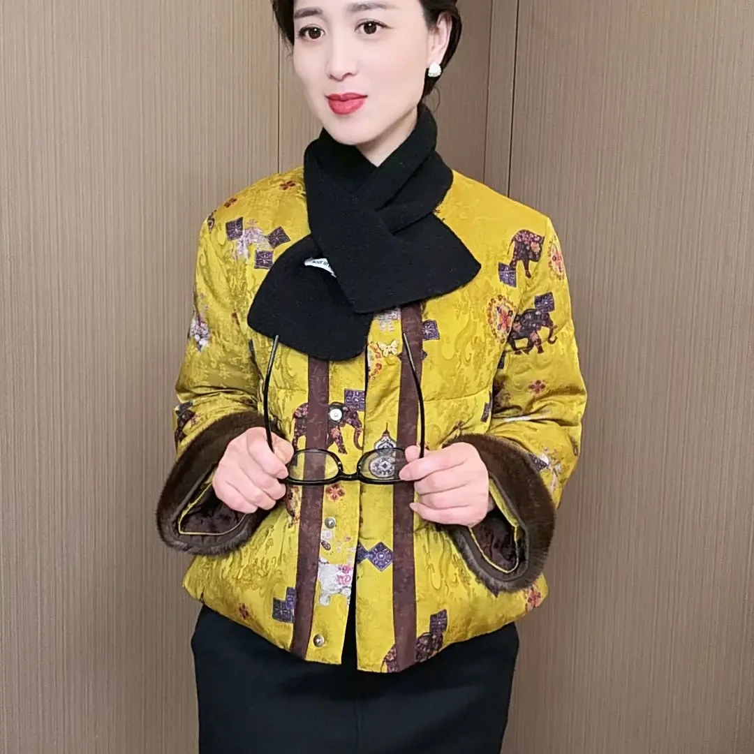 【新中式国风印花】女短款小个子优雅气质保暖上衣秋冬新款