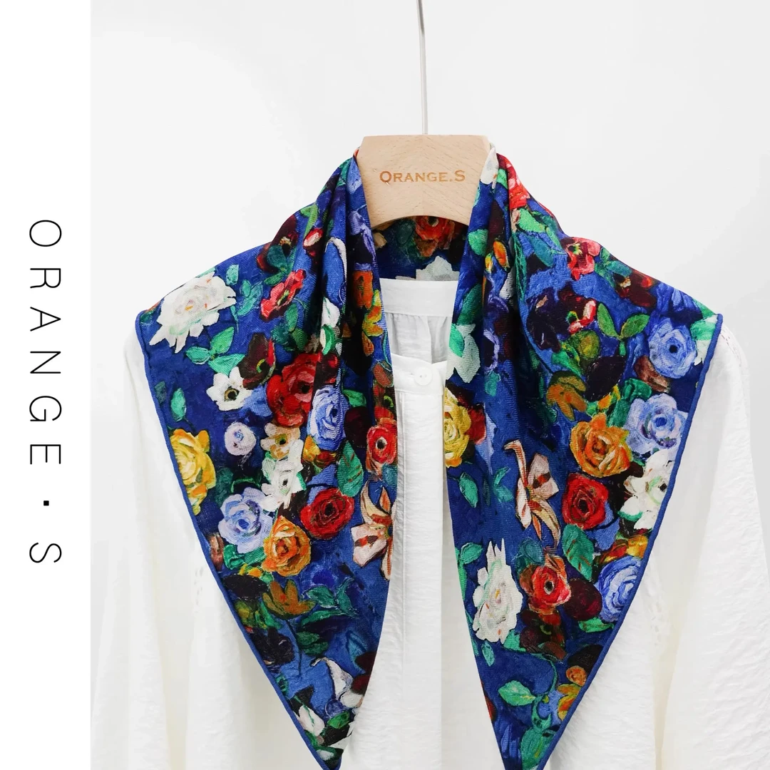 【山花烂漫】老钱风法式花卉70%羊毛30%桑蚕丝高级感丝毛方巾63cm