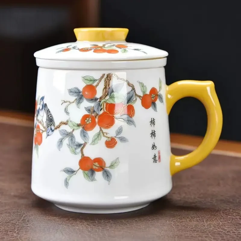 陶瓷茶杯个人专用过滤办公水杯带盖大容量泡茶水分离杯Y5153