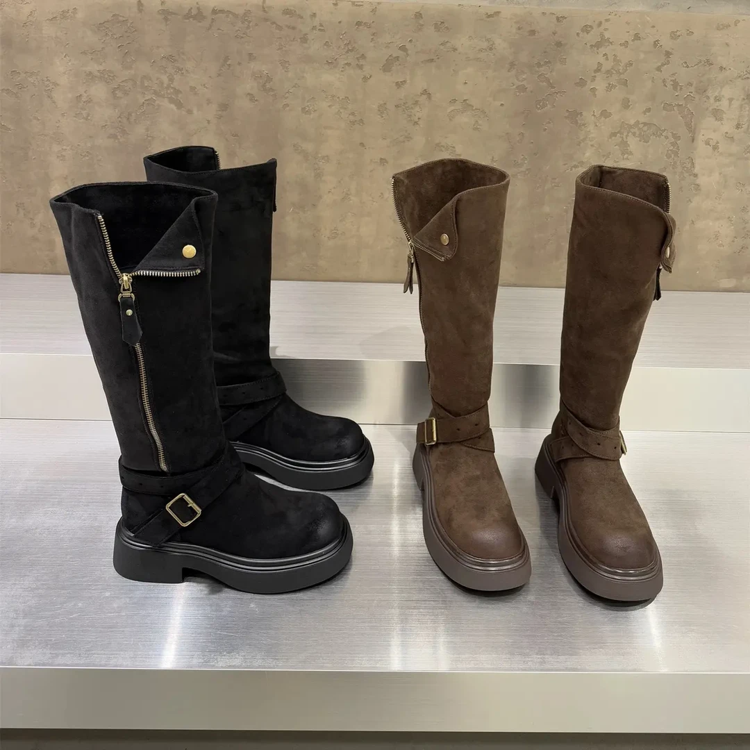 秋冬新款骑士靴女加绒保暖长筒靴时尚百搭休闲舒适