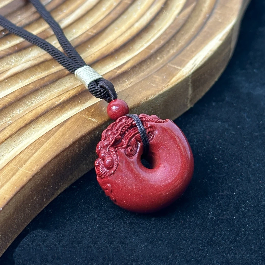 天然辰砂朱砂平安扣毛衣链