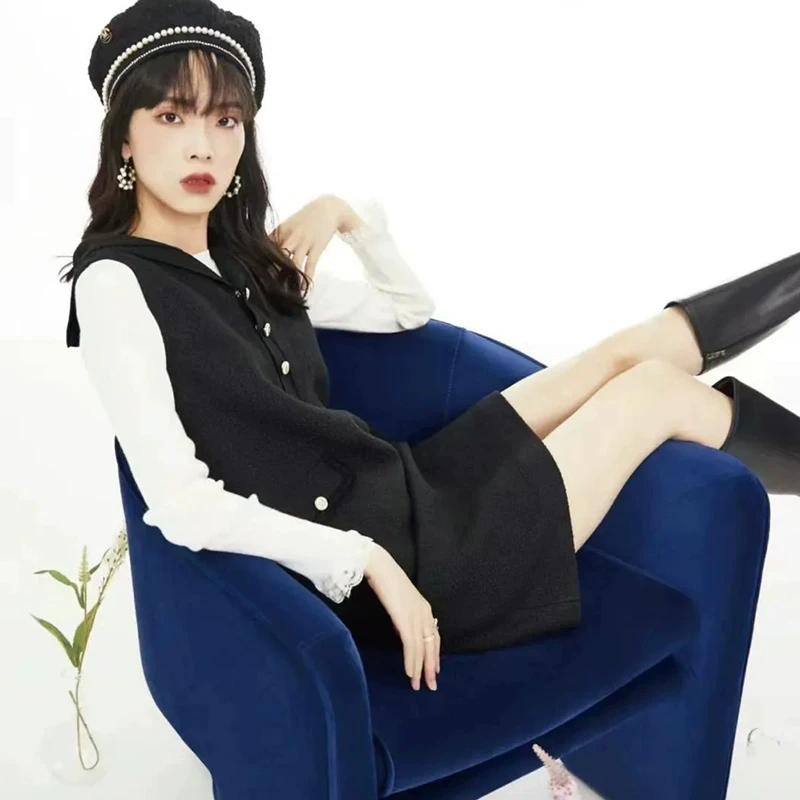 【檬】气质优雅连帽休闲无袖连衣裙2025春季新款专柜撤柜女装