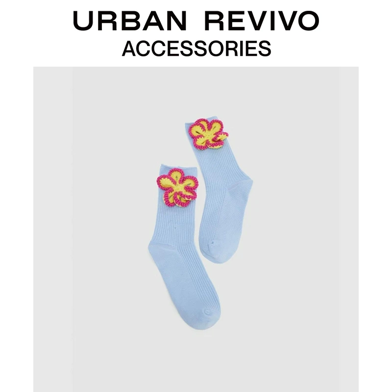 URBAN REVIVO2025夏季新款女士立体花朵中袜一双装UAYA50184