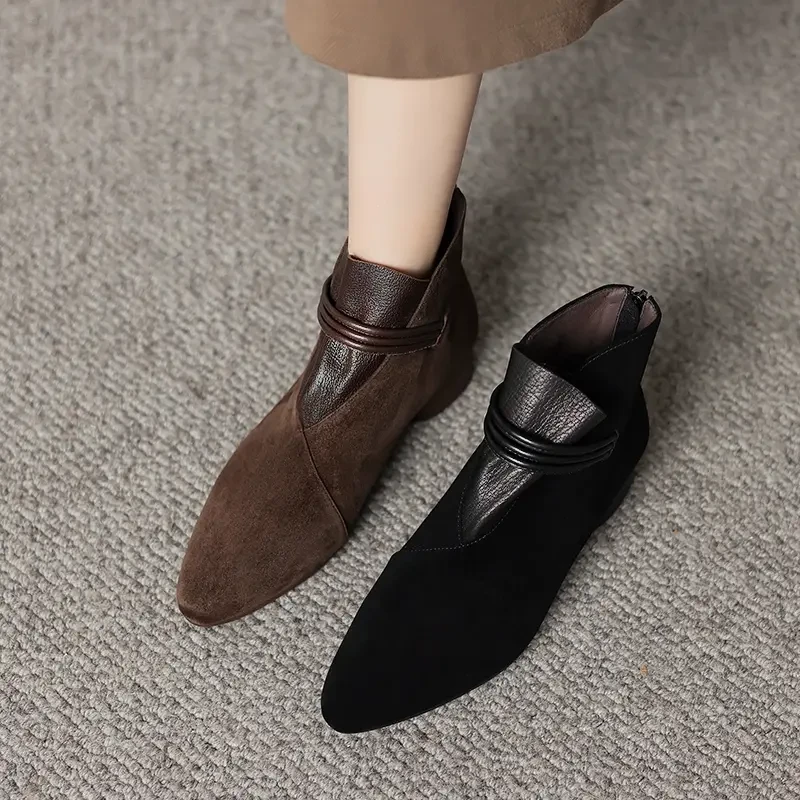 老钱风女鞋短靴2025秋冬新款磨砂裸靴靴子粗跟时尚马丁靴百搭中跟