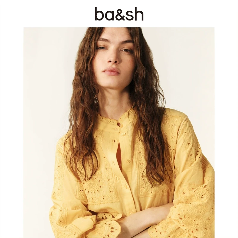 【商场同款新品】ba&sh2025春秋新款度假镂空刺绣棉质衬衫1E25SORA