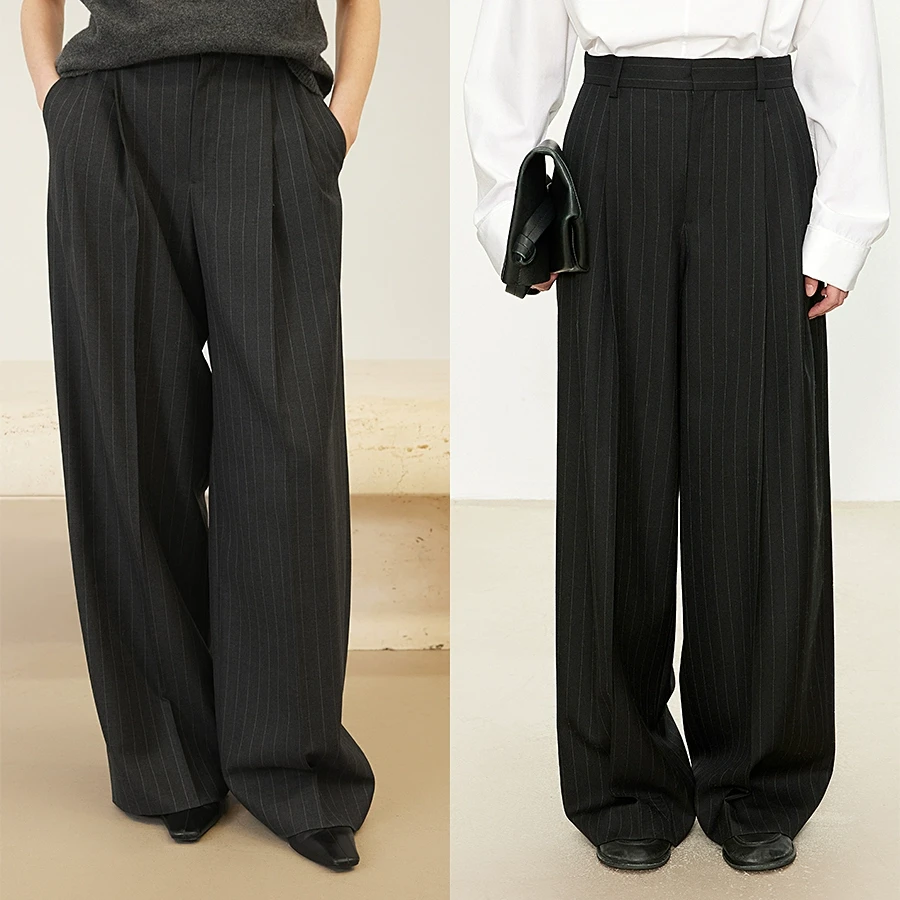 JOC意大c 复古老遮肉双压褶直筒西裤