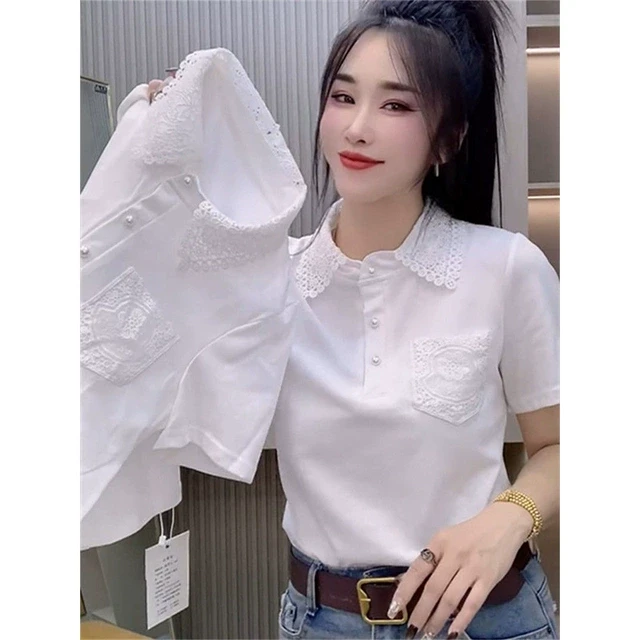 欧货洋气蕾丝Polo衫短袖衬衫男女2025夏季时尚百搭显瘦短袖T恤衫