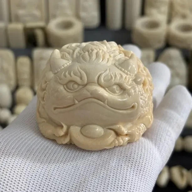 天然猛犸牙精雕浅咖牙心料金蝉摆件 支持鉴定 假一罚四