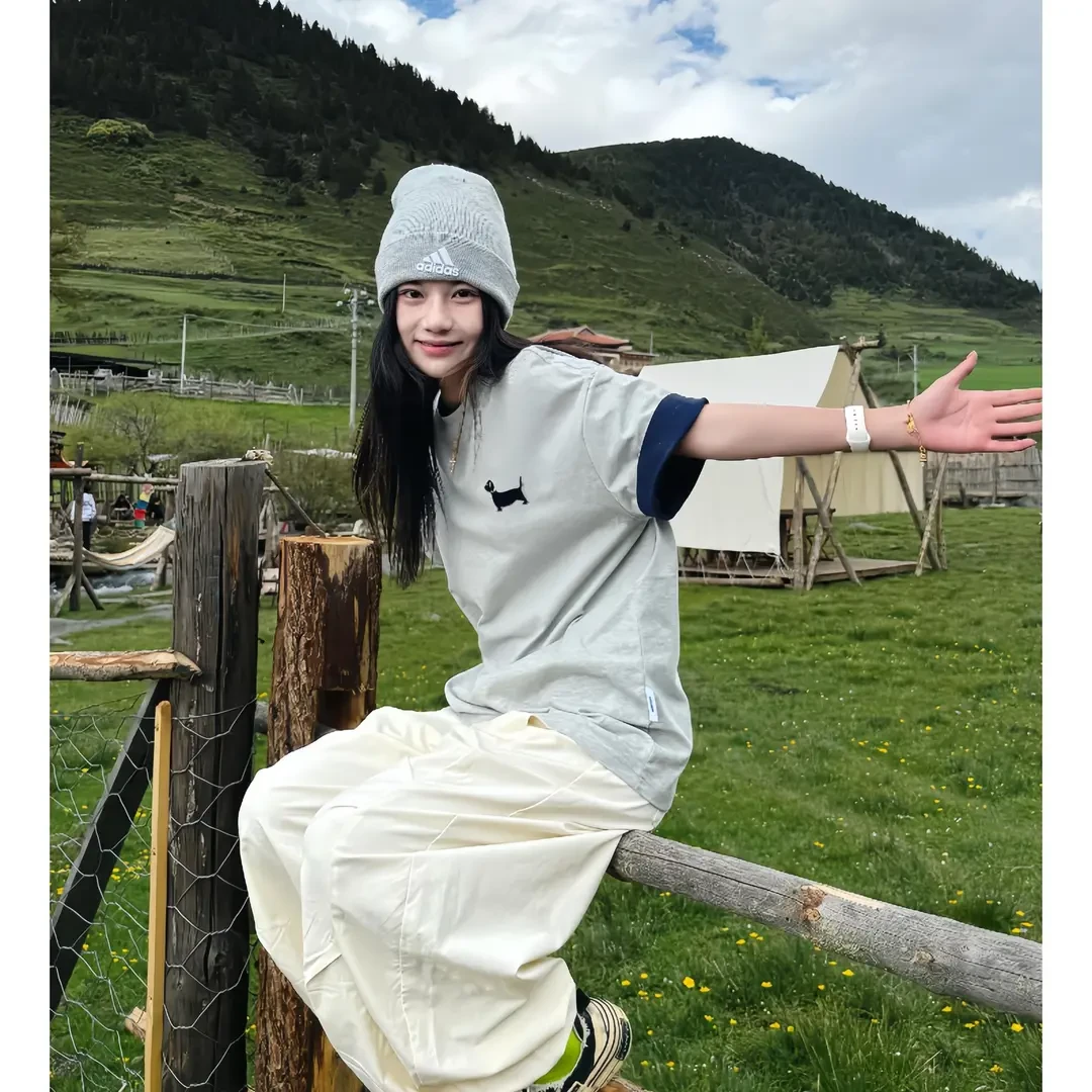 「空心小狗」美式撞色领短袖潮牌情侣夏季半袖宽松显瘦t恤上衣男