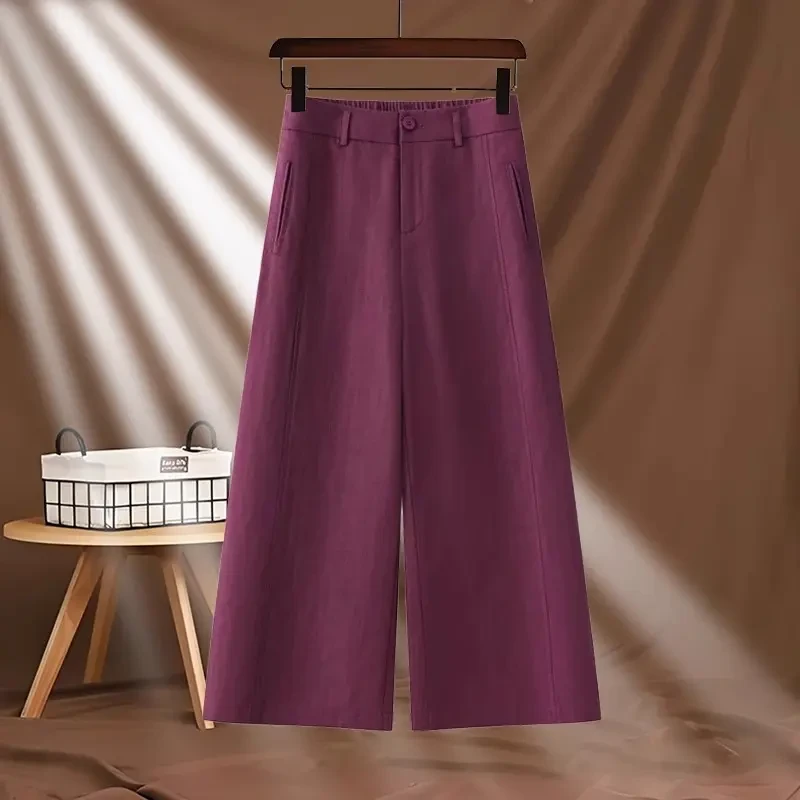 天丝亚麻九分休闲裤女夏季薄款2025新款高腰大码垂感八分阔腿裤子