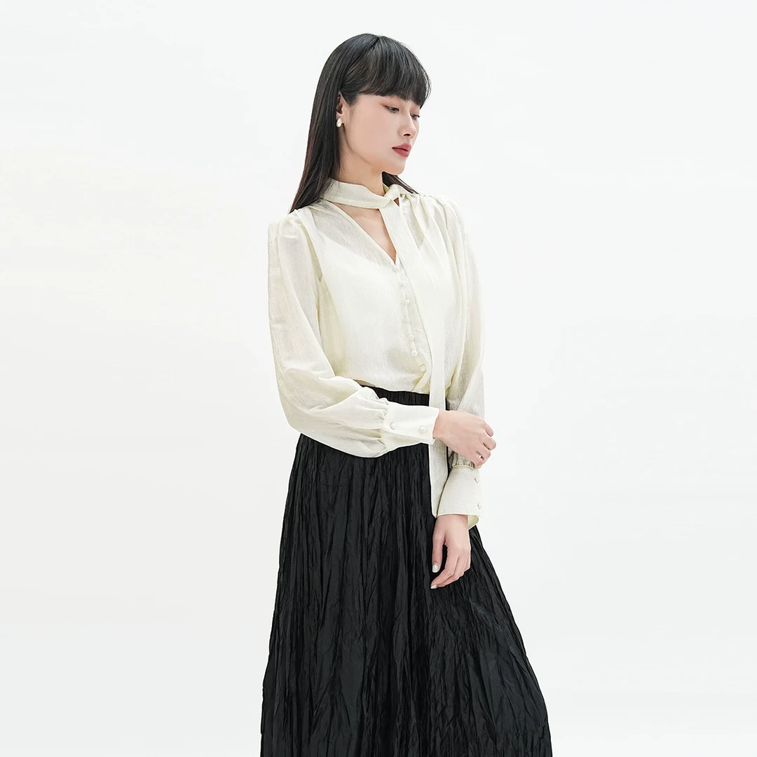 歌蒂诗2025春季新款法式气质飘带领衬衫优雅设计感长袖小众上衣