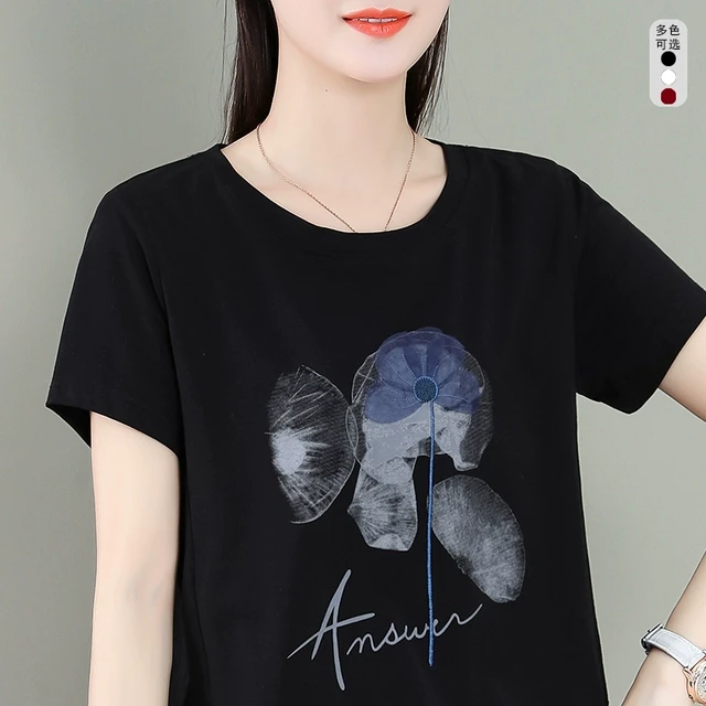 棉短袖t恤女2025夏季新款宽松大码女士上衣小个子中年妈妈夏装