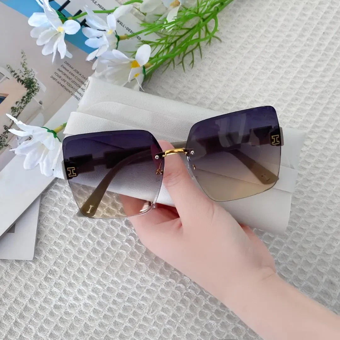 网红百搭显瘦无框太阳镜防紫外线防风墨镜大圆脸自带妆容滤镜