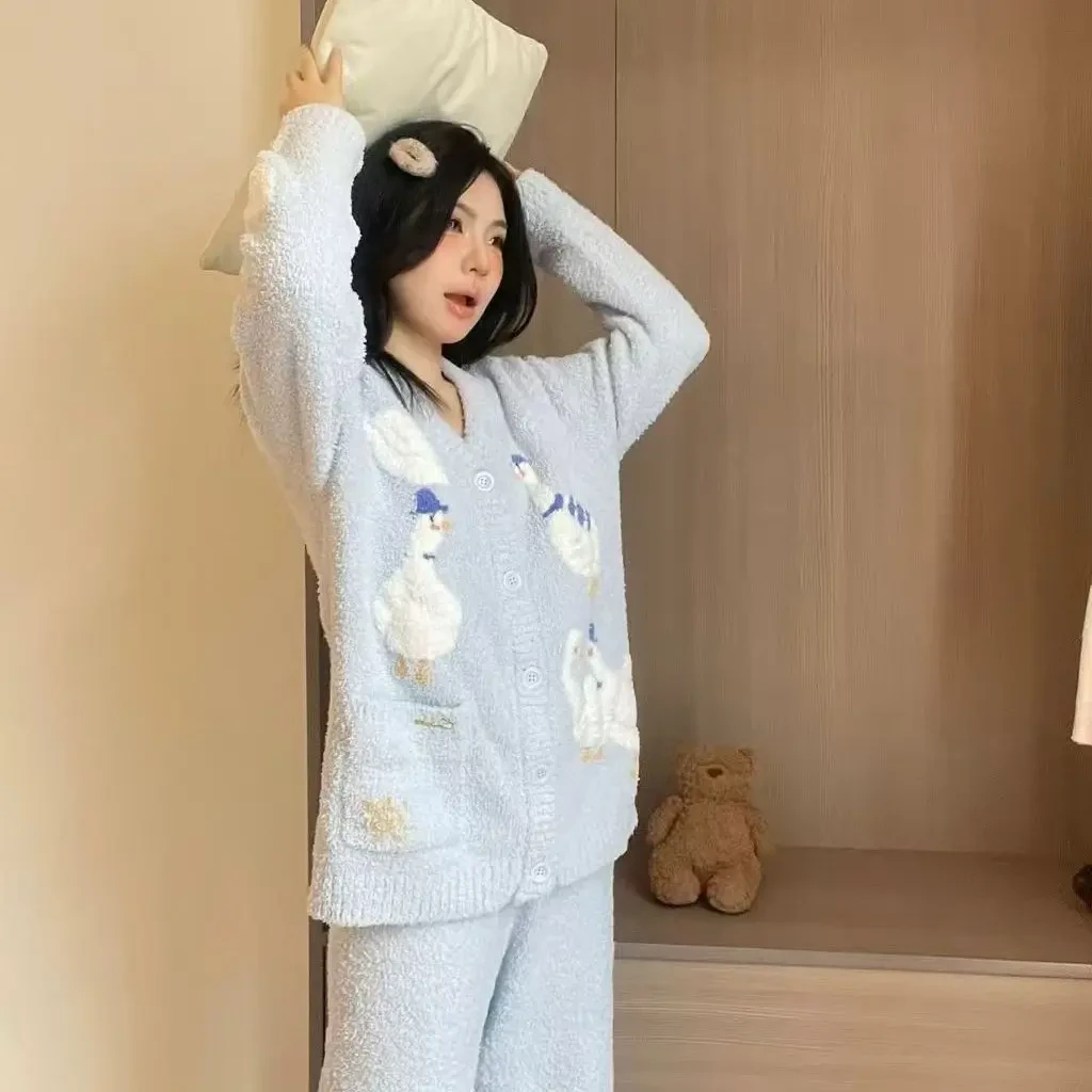 女款大码韩版卡通半边绒加厚保暖秋冬睡衣家居服新款