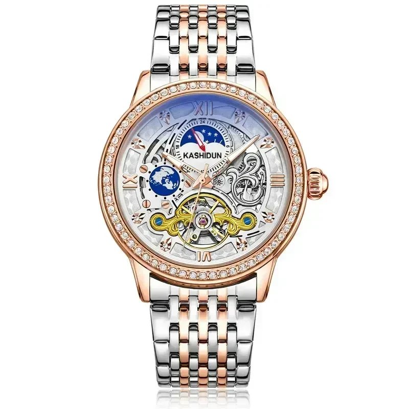 KASHIDUN男士时尚防水手表日月星辰雕花机械腕表KSD508