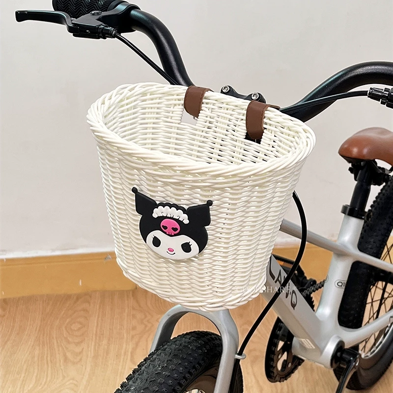 儿童自行车车篮子可爱卡通库洛米复古编织平衡车滑板车前车筐配件