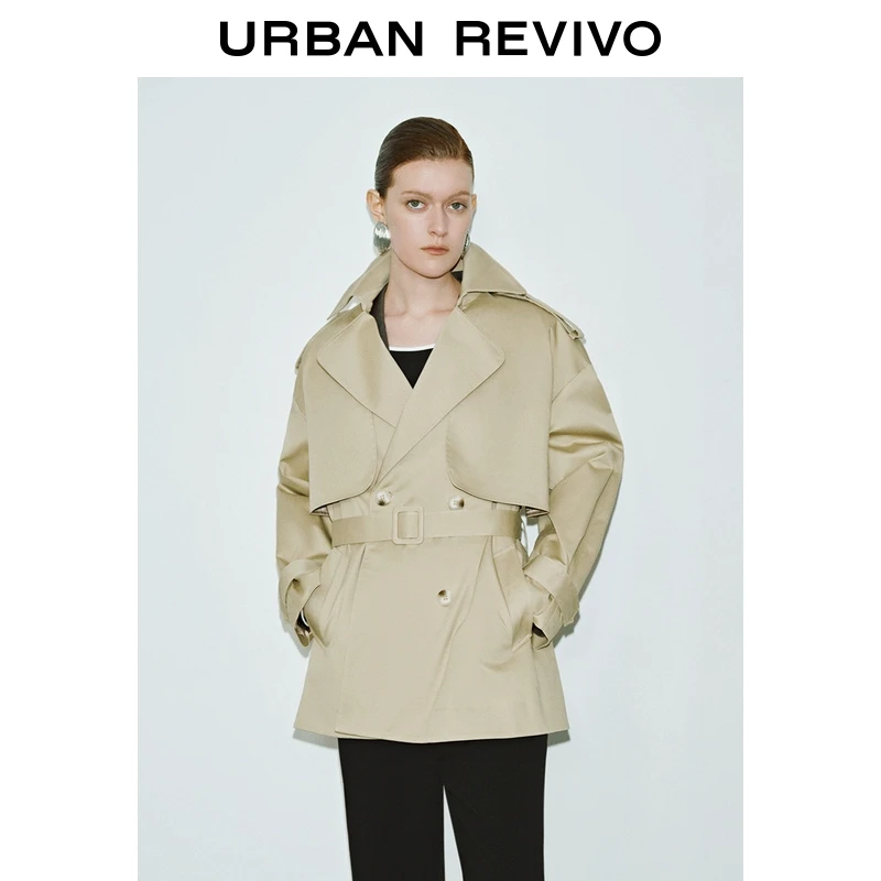 UR2025春季新款女装欧若风法式气质双排扣腰带装饰风衣UWG150021