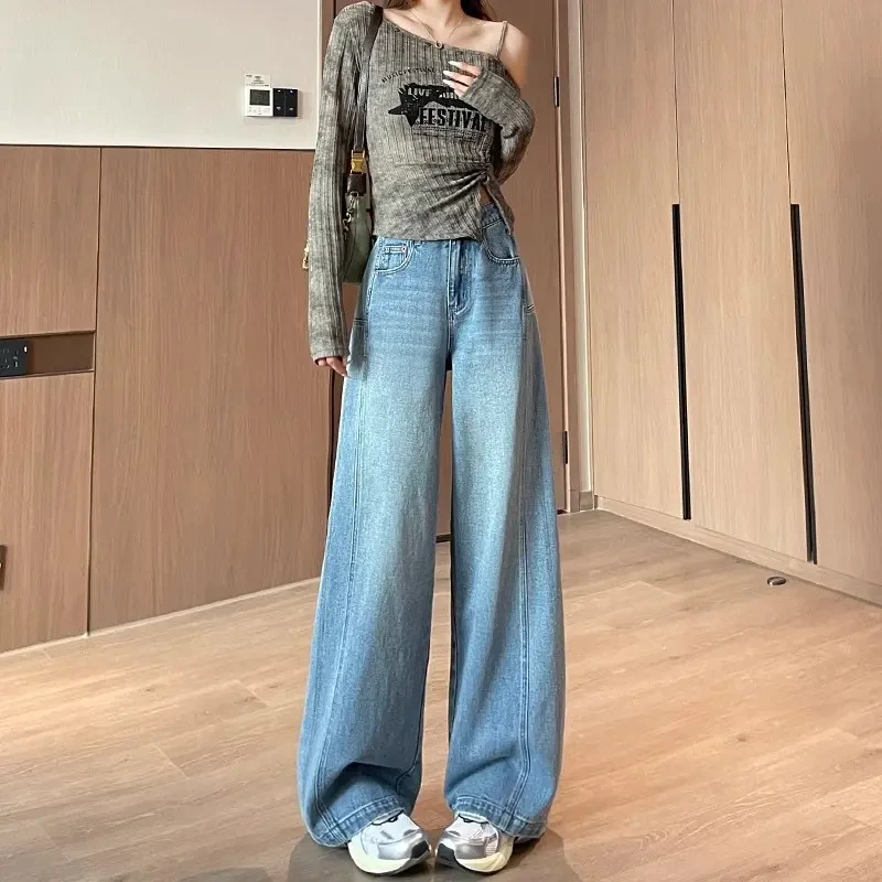 梨形身材阔腿弯刀牛仔裤秋装女款爆款2025新款高腰宽松窄版香蕉裤