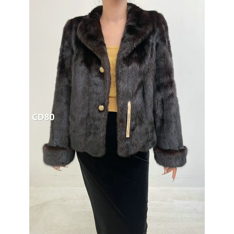 【CD80】S码 棕黑色全抽貂皮外套水貂（肩41胸102衣56袖62）