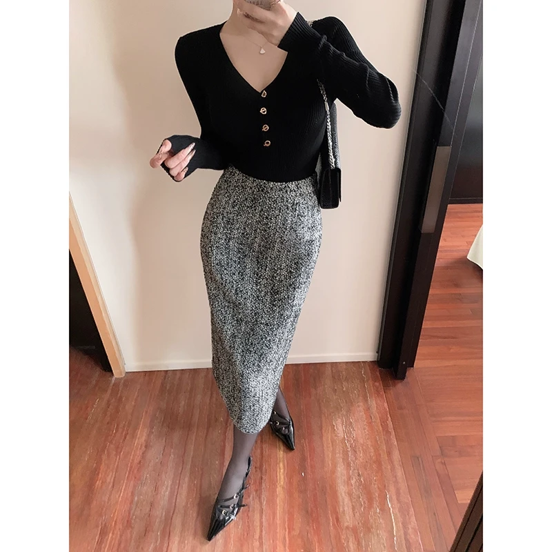 林关关 小香风灰色半身裙秋冬高级感超好看72461