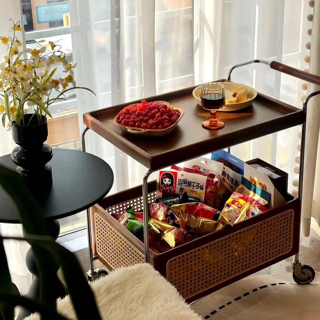 【多功能收纳】边几不锈钢收纳中古小推车客厅储物藤编置物简约茶几