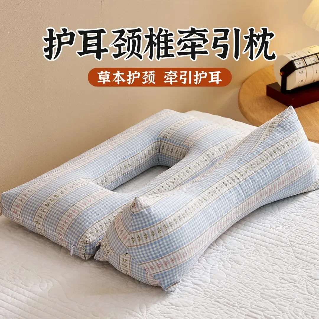 全棉水洗棉护颈椎枕头荞麦壳镂空助侧睡护耳不压脸组合枕芯睡眠